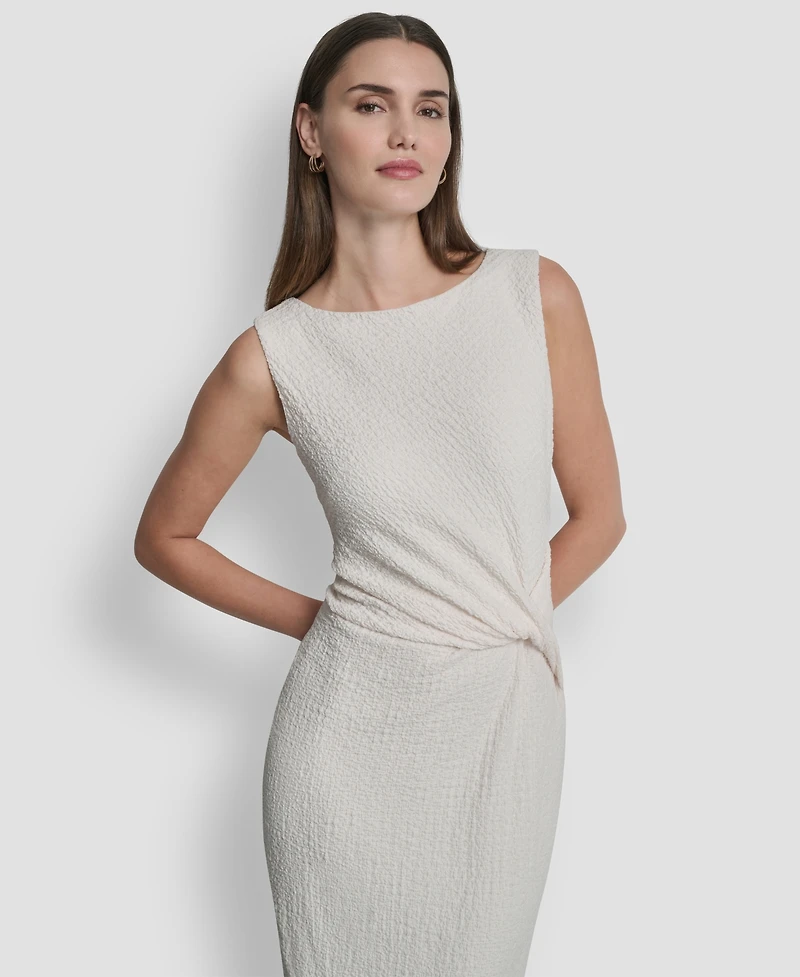 Dkny Women's Sleeveless Boat Neck Knot Midi Dress