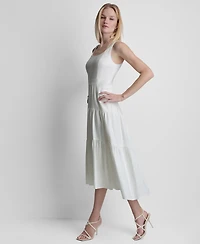 Dkny Women's Sleeveless Square Neck Tiered Linen Midi Dress