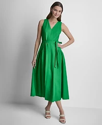 Dkny Women's Sleeveless V-Neck Drop Waist Midi Dress
