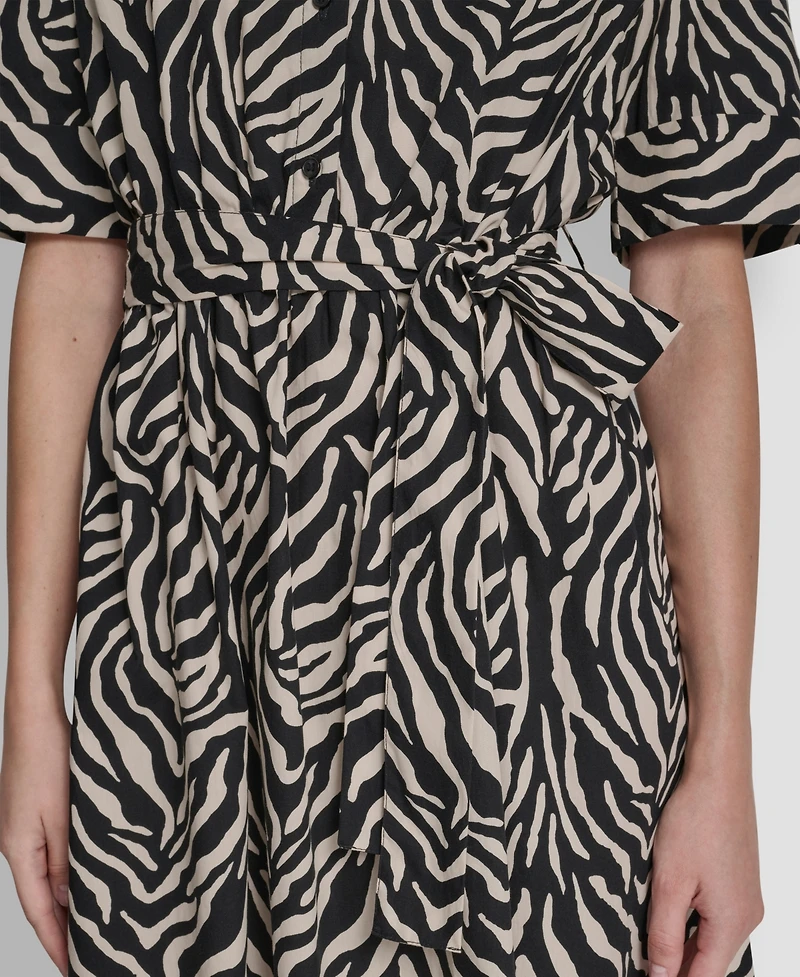 Dkny Women's Elbow Sleeve Collared Neck Button-Front Belted Shirtdress