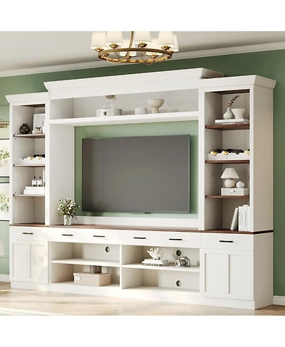 Streamdale Furniture Farmhouse 4-Piece Entertainment Center with Bookshelf, Walnut Tv Stand