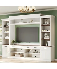 Streamdale Furniture Farmhouse 4-Piece Entertainment Center with Bookshelf, Walnut Tv Stand