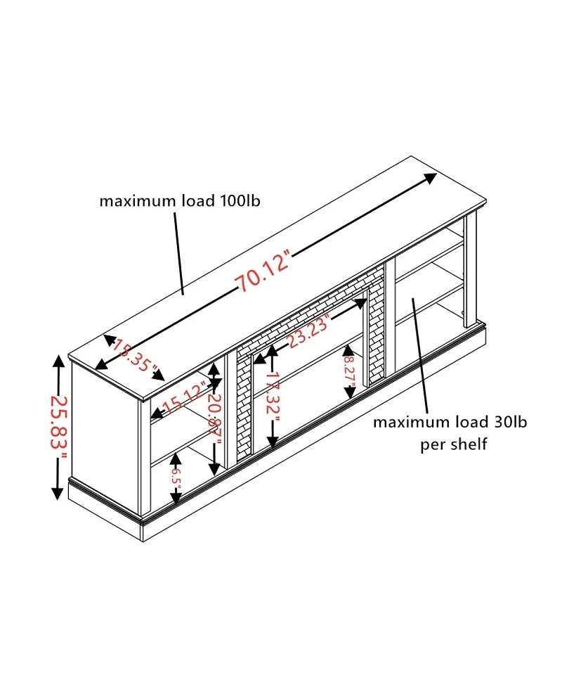 Streamdale Furniture 70" Tv Stand with Faux Stone Surround and 23" Fireplace Insert.