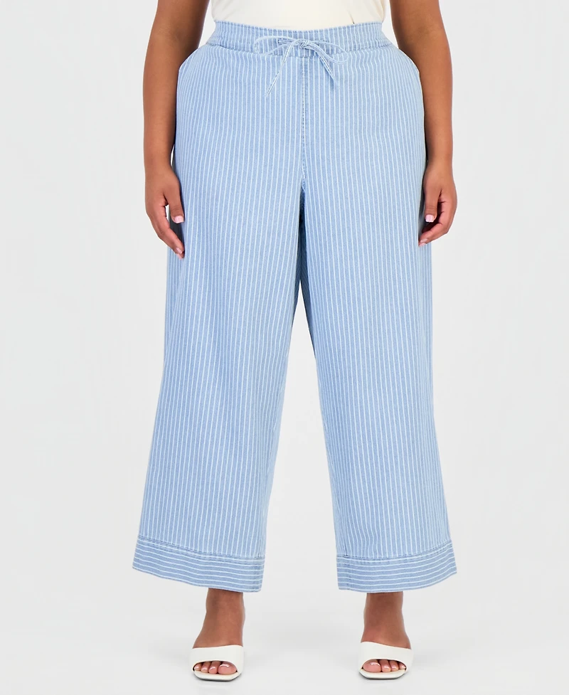 Jones New York Plus Cotton Drawstring Pinstriped Pants