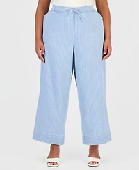 Jones New York Plus Cotton Drawstring Pinstriped Pants