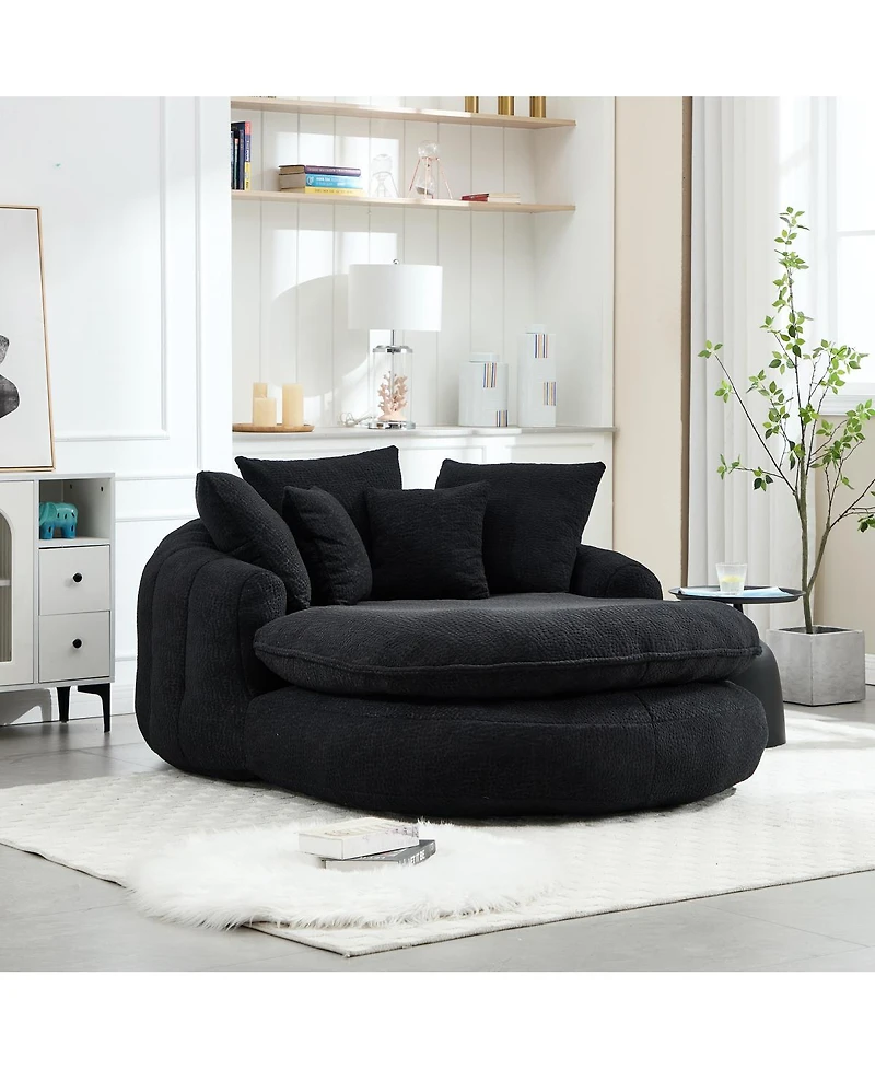 Streamdale Furniture Oversized Oval Upholstered Bean Bag Sofa with 5 Pillows & Wrap Around Backrest