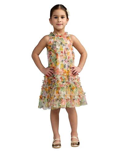Mac Duggal Big Girls Mesh Floral Print A-Line Dress