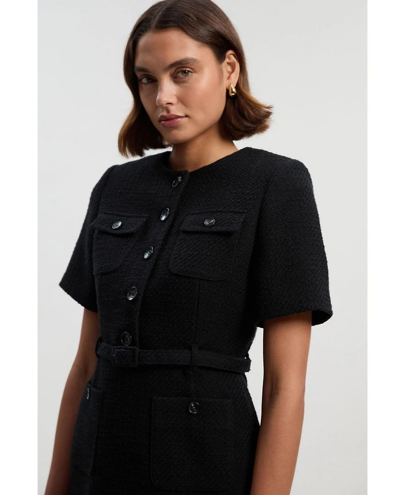 Karen Millen Women's Tweed Belted Mini Dress