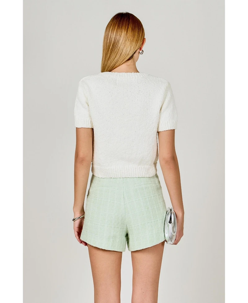 endless rose Women's Collared Knit Short Sleeve jacket