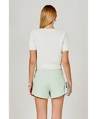 endless rose Women's Collared Knit Short Sleeve jacket