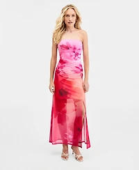 Bar Iii Women's Floral-Print Mesh Strapless Dress, Macy's Exclusive