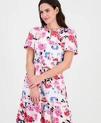 Robbie Bee Women's Short-Sleeve Elastic-Waist Midi Dress