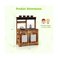 Hongge Mud Kitchen Fir Wood Play Kitchen with 4 Panting Pots Faucet Removable Sink