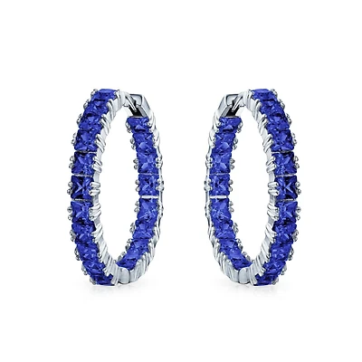 Bling Jewelry Square Cubic Zirconia Princess Cut Cz Inside Out Statement Hoop Earrings For Women Prom 1.25 Diameter