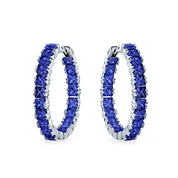 Bling Jewelry Square Cubic Zirconia Princess Cut Cz Inside Out Statement Hoop Earrings For Women Prom 1.25 Diameter
