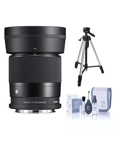 Sigma 30mm f/1.4 Dc Dn Contemporary Lens for L Mount, Bundle with 3-Section Tripod, Cleaning Kit