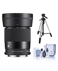 Sigma 30mm f/1.4 Dc Dn Contemporary Lens for L Mount, Bundle with 3-Section Tripod, Cleaning Kit