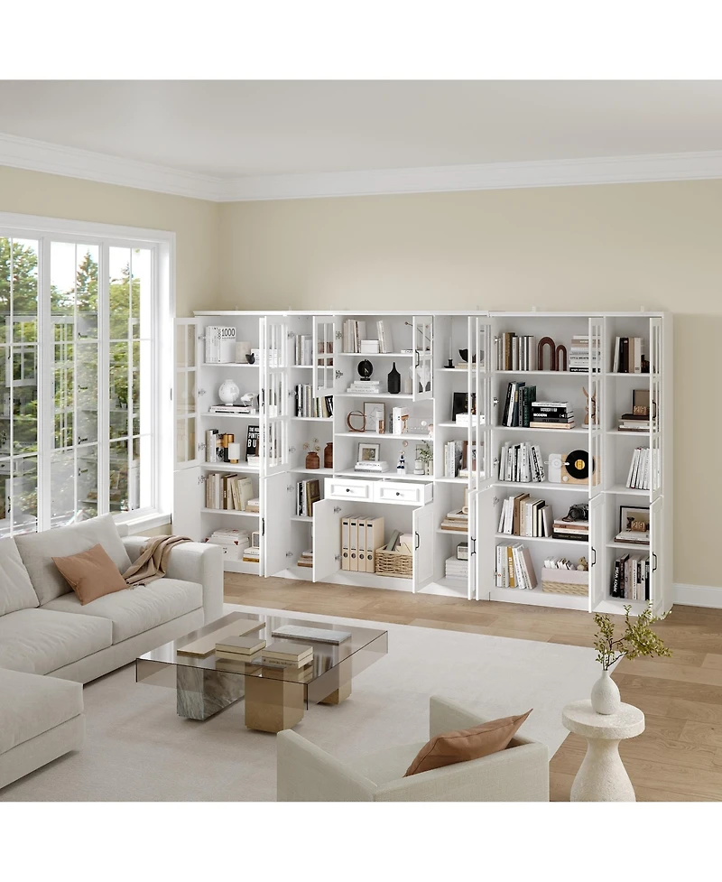 Homsee 3 in 1 Luxurious Large Bookcase with 30 Shelves & Doors