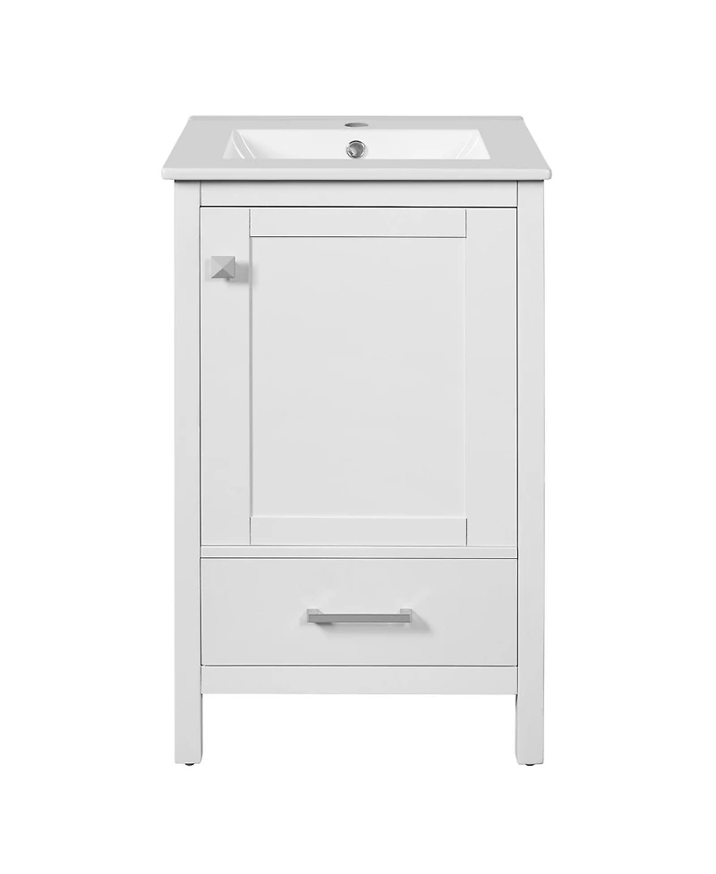Sillysis 20" Modern Freestanding Bathroom Vanity with Ceramic Sink, Solid Wood Frame and Soft Close Door for Small Spaces