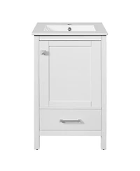 Sillysis 20" Modern Freestanding Bathroom Vanity with Ceramic Sink, Solid Wood Frame and Soft Close Door for Small Spaces