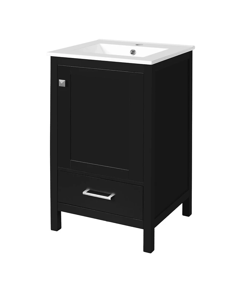 Sillysis 20" Modern Freestanding Bathroom Vanity with Ceramic Sink, Solid Wood Frame and Soft Close Door for Small Spaces