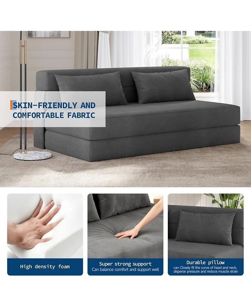 gaomon Folding Sofa Bed Convertible Sleeper Chair with Pillows, Corduroy Fabric, Floor Couch for Living Room