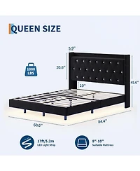 gaomon Modern Queen Floating Bed Frame With Led Lights Upholstered Storage Headboard Noise Free No Box Spring