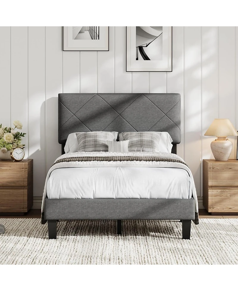 gaomon Upholstered Bed Frame with Headboard, Modern Platform Bed with Wooden Slats Support