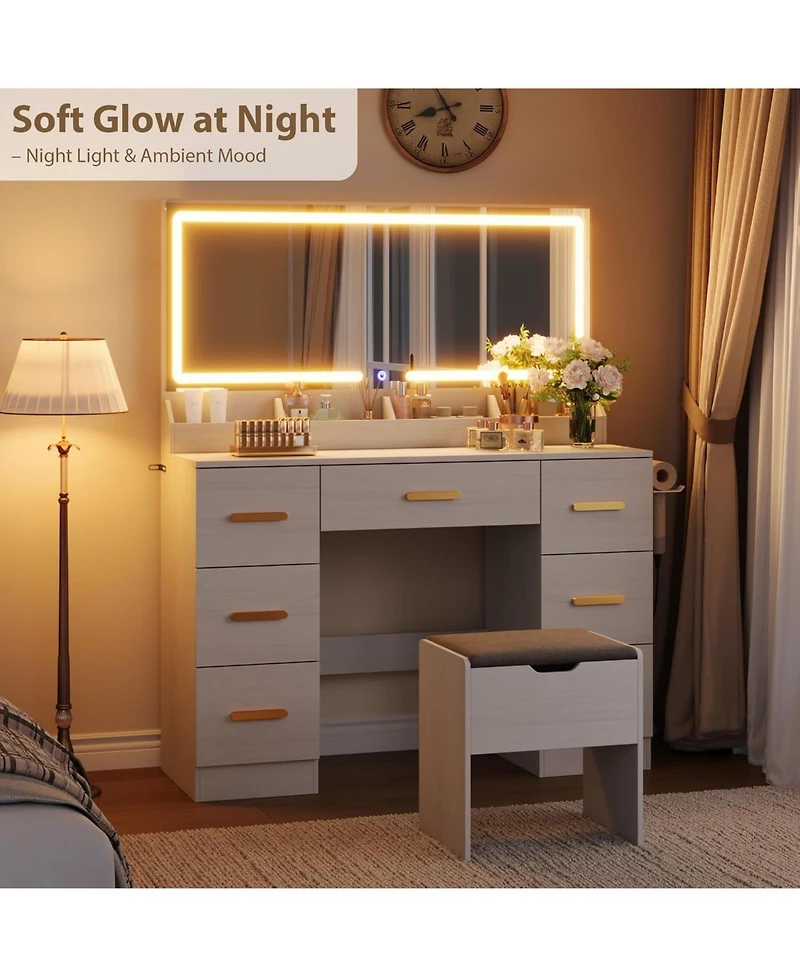 gaomon 45.9" Makeup Vanity Desk with Large Lighted Mirror