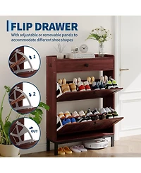 gaomon Shoe Storage Cabinet with 2 Flip Drawer, Shoes Organizer with with Top Drawer,Hollow Out Panel & Square Handles