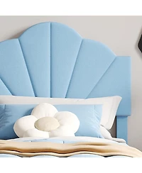 gaomon Twin Bed Frame Velvet Upholstered Adjustable Headboard Wood Slats Easy Assembly No Box Spring Light