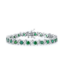 Bling Jewelry Fancy Emerald Green Cz Cubic Zirconia Wave S-Link Swirl Tennis Bracelet 7 Inch Silver Plated
