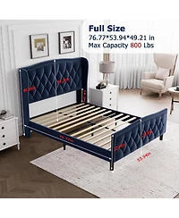 gaomon Full Size Wingback Bed Frame, 4 Drawers, Velvet Upholstered with Charging Station, Button Tufted