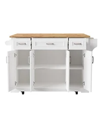 Streamdale Furniture 54" White Kitchen Island with Drop Leaf, 4 Doors, 3 Drawers, on Wheels