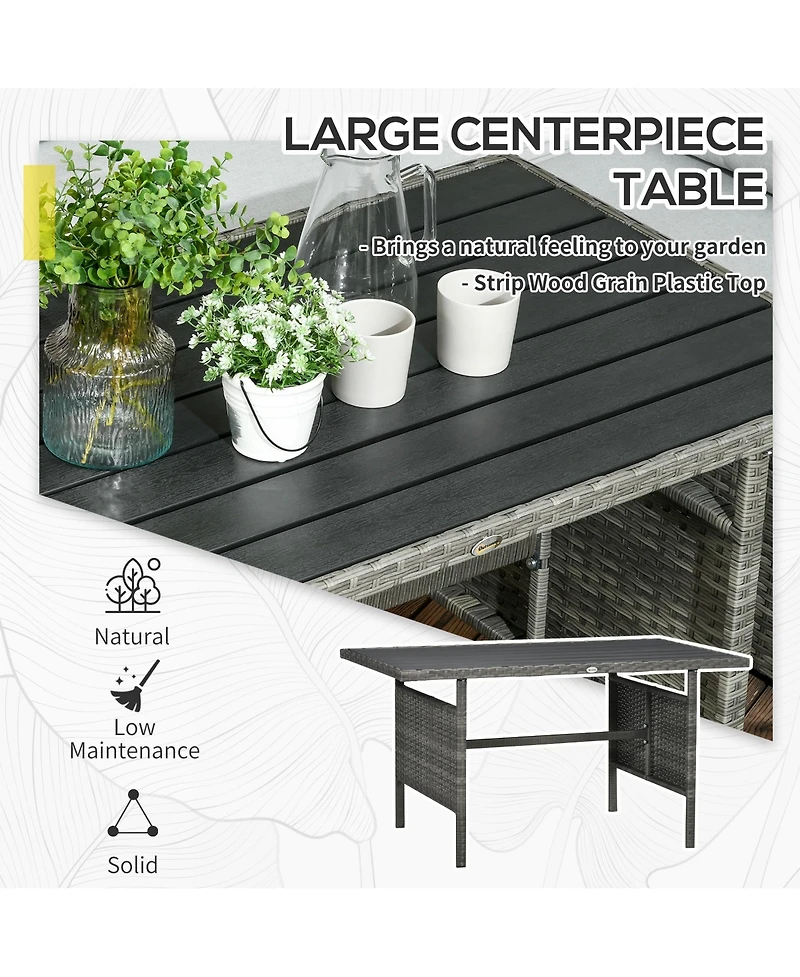 Outsunny 7 Piece Patio Furniture Set, Outdoor L-Shaped Sectional Sofa with 3 Loveseats, 3 Ottoman Chairs, Outside Conversation Set with Dining Table,