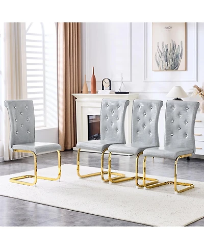 Streamdale Furniture Set of 4 Retro Alligator Upholstered Dining Chairs with Crystal Buckle & Faux Leather