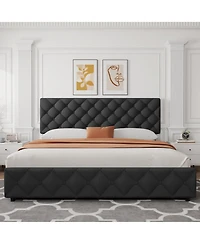 gaomon Bed Frame 4 Drawers Adjustable Headboard Linen Upholstered Diamond Tuft No Box Spring