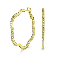 Bling Jewelry Flower Shaped Inside Out Pave Cz Clover Hoop Earrings Gold Silver Plated 1.5 Inch