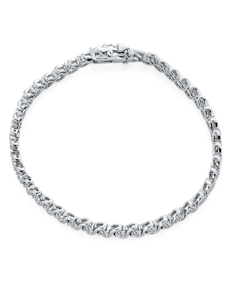 Bling Jewelry Fancy Cocktail Cz Cubic Zirconia Wave S-Link Swirl Tennis Bracelet Silver Plated