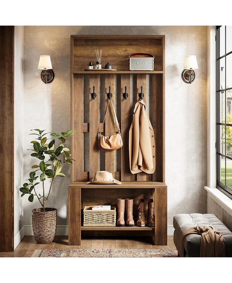 Tribesigns Hall Tree with Shoe Bench and Shoe Storage, 70.8" Tall Freestanding Coat Rack with Hooks