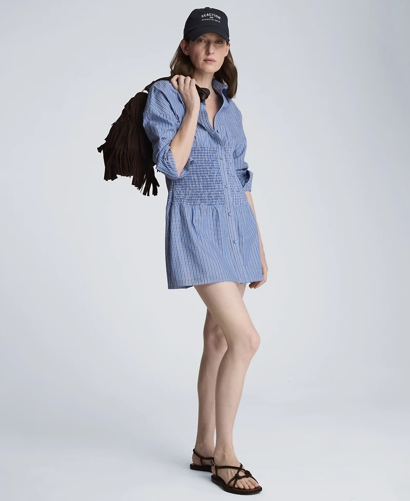 Kenneth Cole Women's Long-Sleeve Drop Shoulder Mini Shirt Dress