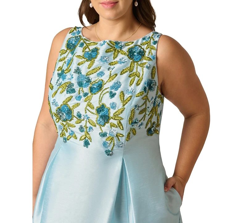 Adrianna Papell Plus Boat Neck Midi Dress