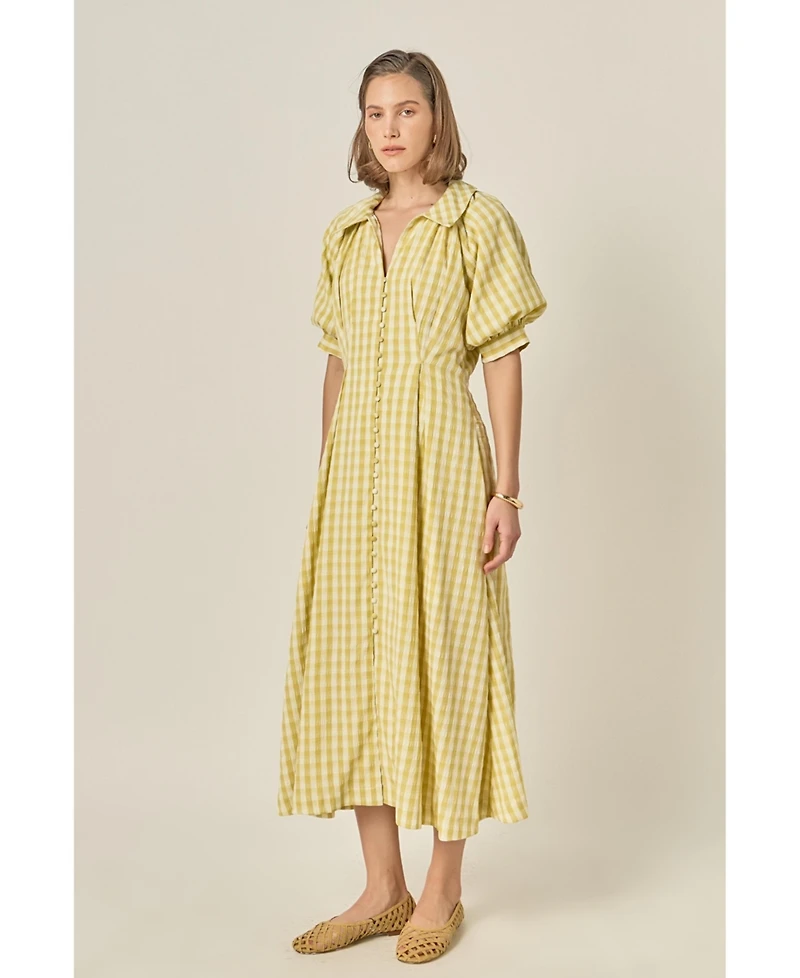 English Factory Women's Gingham Puff Sleeve Dress