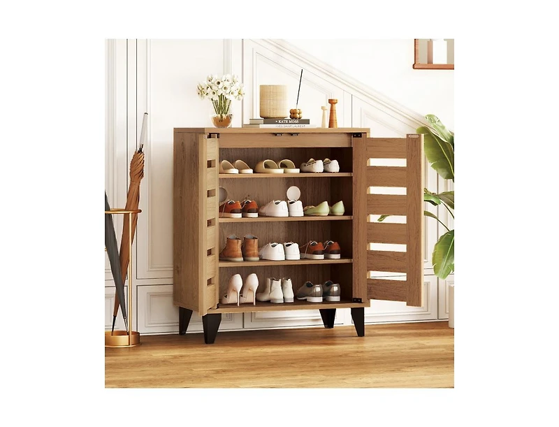 Slickblue 4-Tier Farmhouse Shoe Cabinet with Louvered Doors