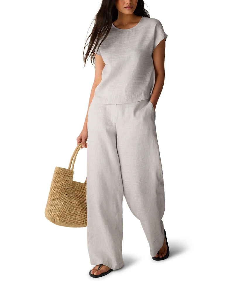 Eileen Fisher Women's Crinkle Round Neck Striped Square Top