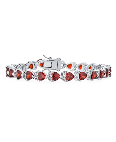 Bling Jewelry Romantic Red Clear Cubic Zirconia Cz Heart Shape Tennis Bracelet 7-7.5 Inch Silver Plated