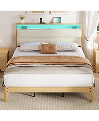 gaomon Boucle Bed Frame with Headboard Led Smart Rgb Charging Multi Functional Storage Platform Easy Build