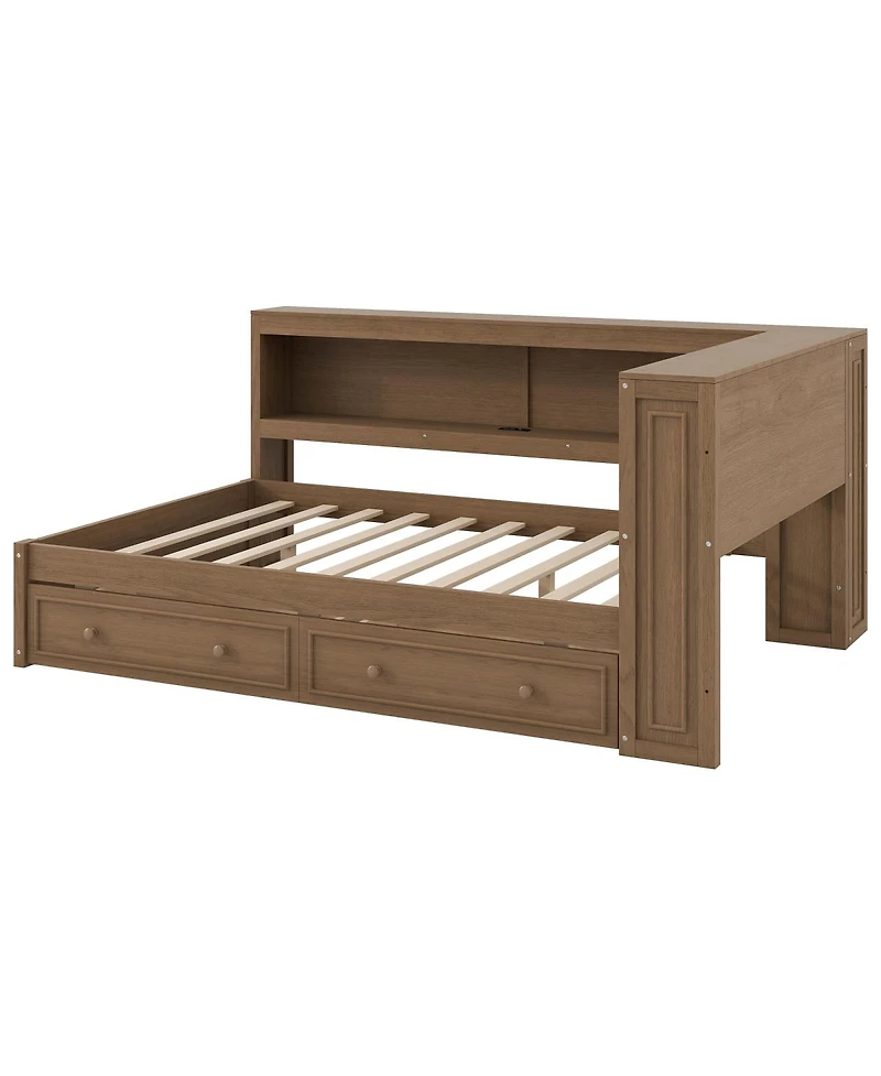 Streamdale Furniture Full Size Wood Daybed with Storage, Usb, Led, and 2 Drawers