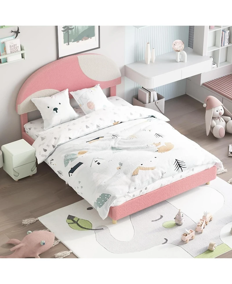 gaomon Full Bed Frame with Boucle Arch Headboard Modern Upholstered Platform Wooden Slats No Box Spring Kids Guest