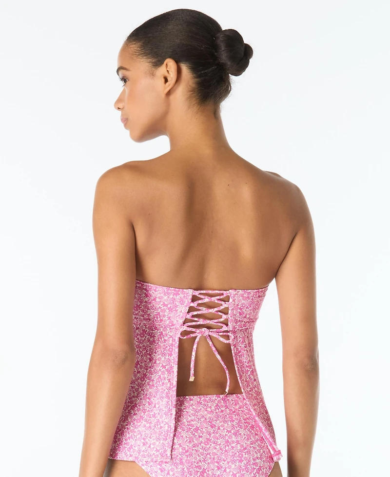 Michael Kors Women's Lace-Up Bandeau Neck Tankini Top